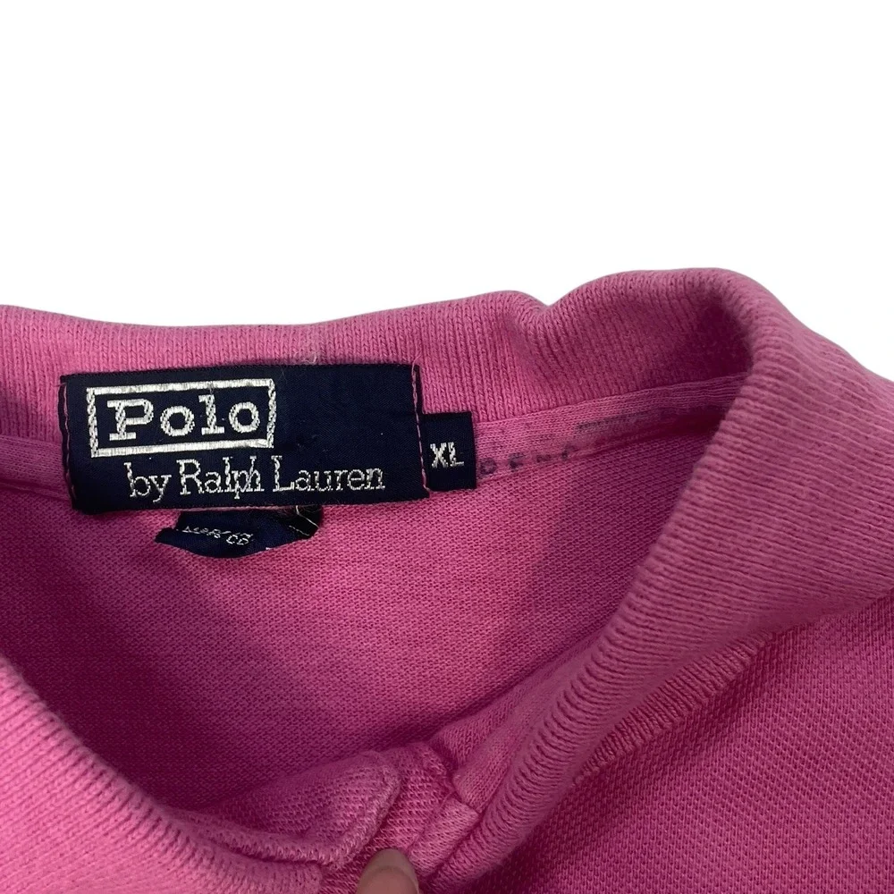 Vintage Polo Ralph Lauren Pink Polo Shirt USA Made Cotton Navy Pony Logo XL Prep